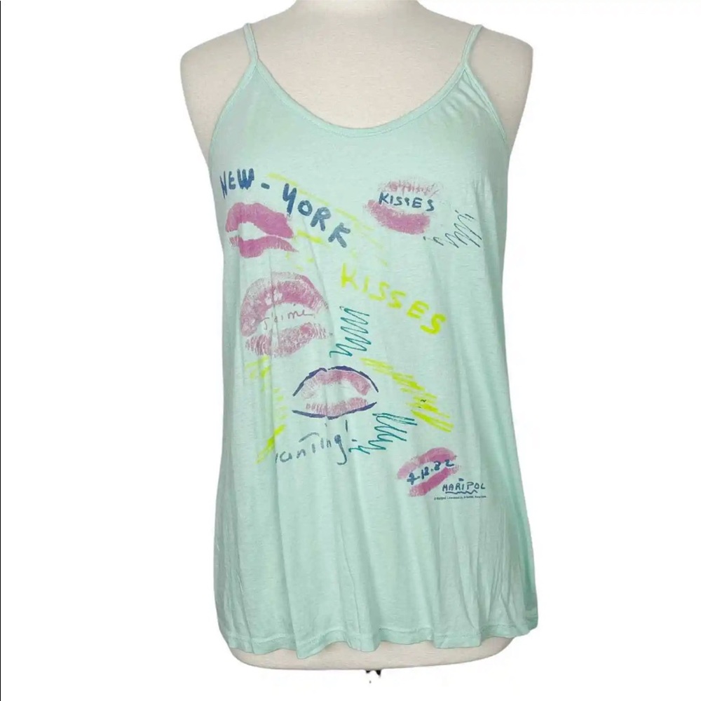 🔥JUNK FOOD🔥UO GRAPHIC LIPSTICK KISS MARIPOL RACERBACK TANK TOP MINT GREEN XS - Picture 2 of 3